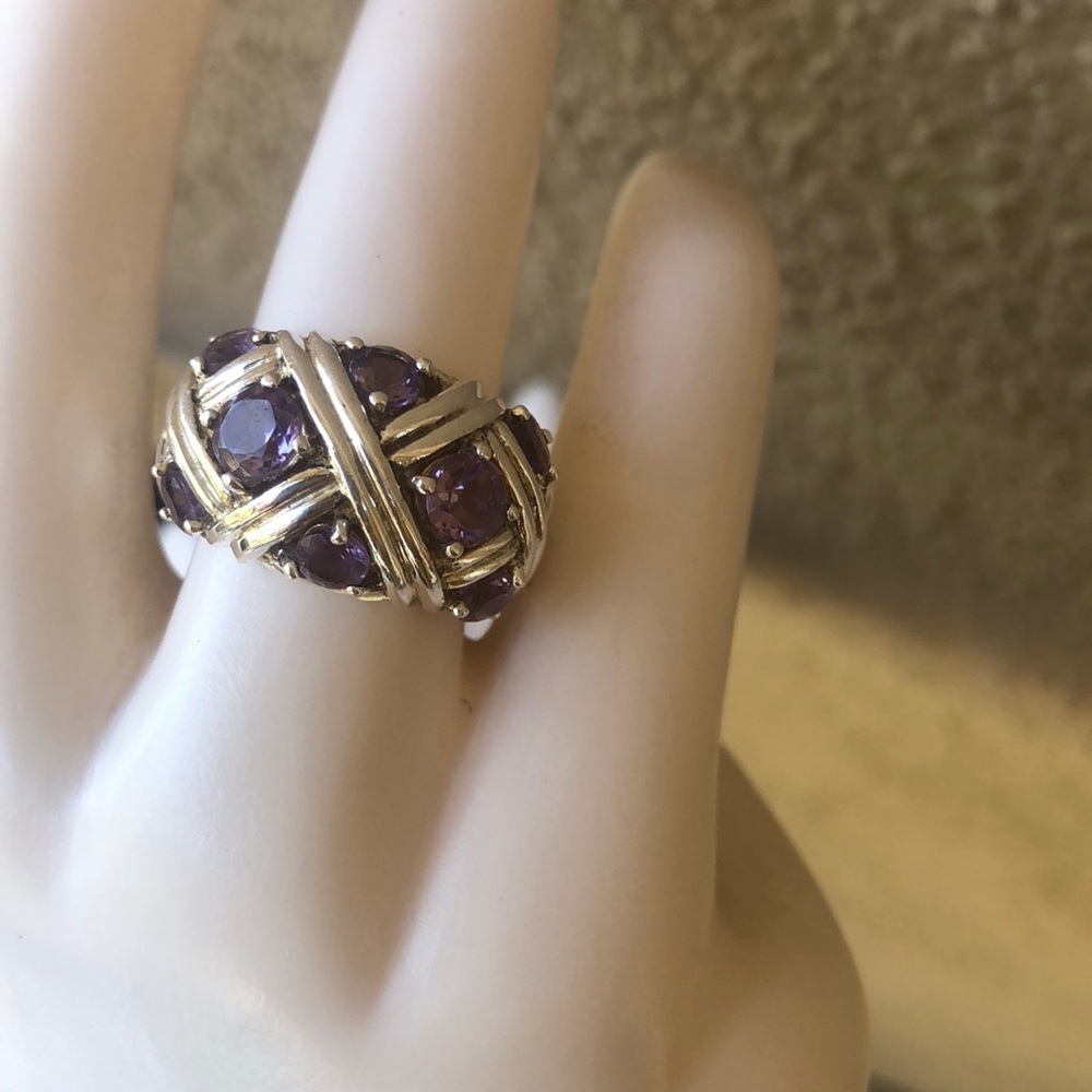 Amethyst dome basket weave sterling silver ring size 5